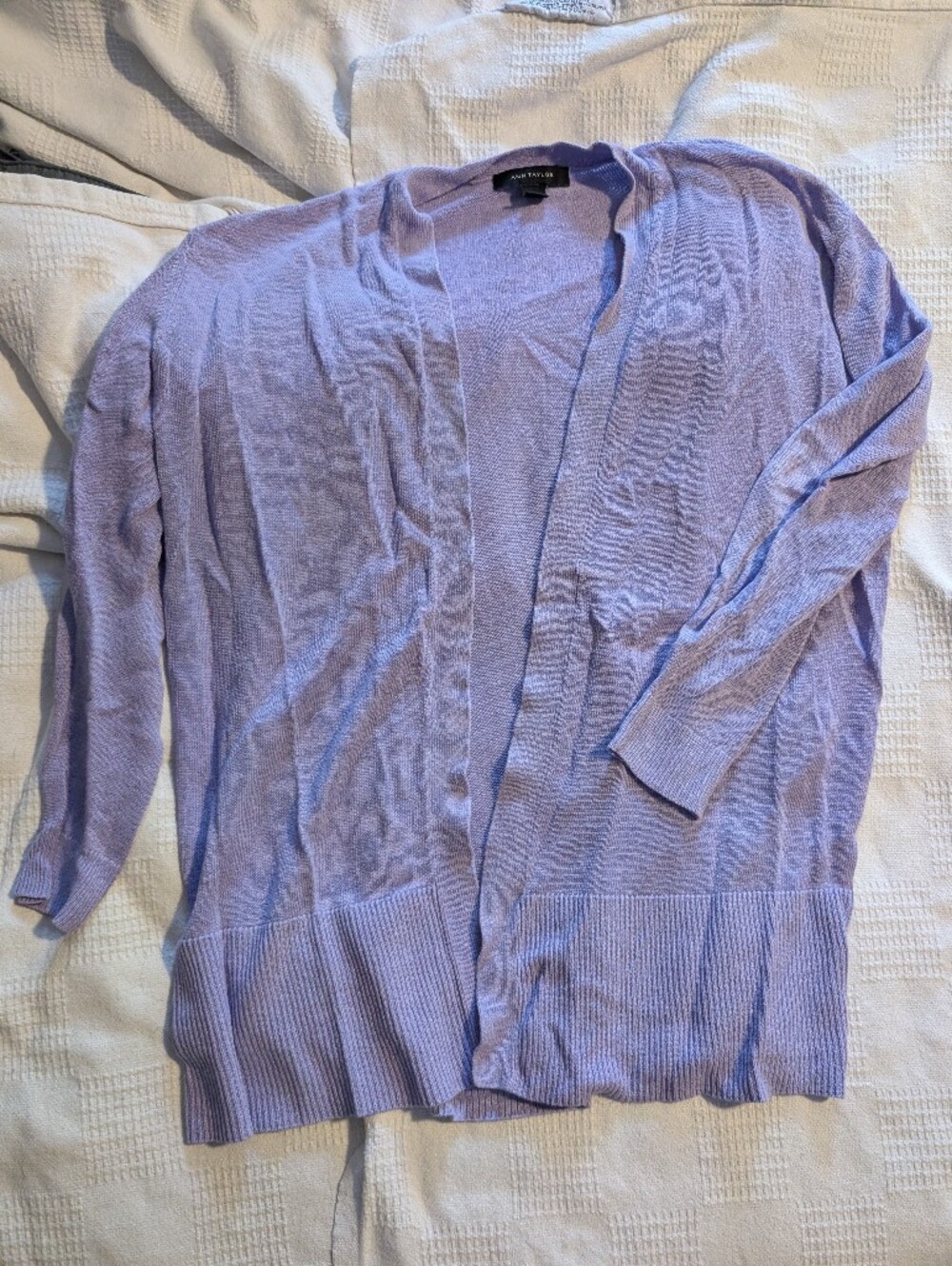 Ann Taylor Lavender Open-Front Cardigan